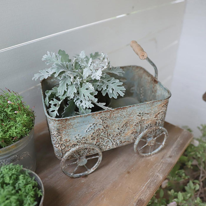 Wrought Iron Cart Flowerpot Distressed Outdoor Garden Courtyard Decoration