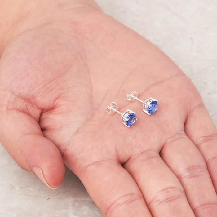 Dark Blue Stud Earrings Created with Zircondia® Crystals