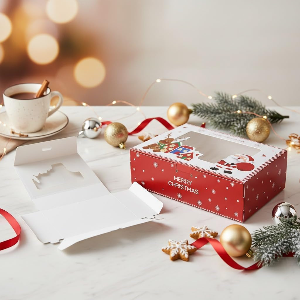 Pack of 12 Christmas Gift Boxes with Clear Window 18X13X5 Cm