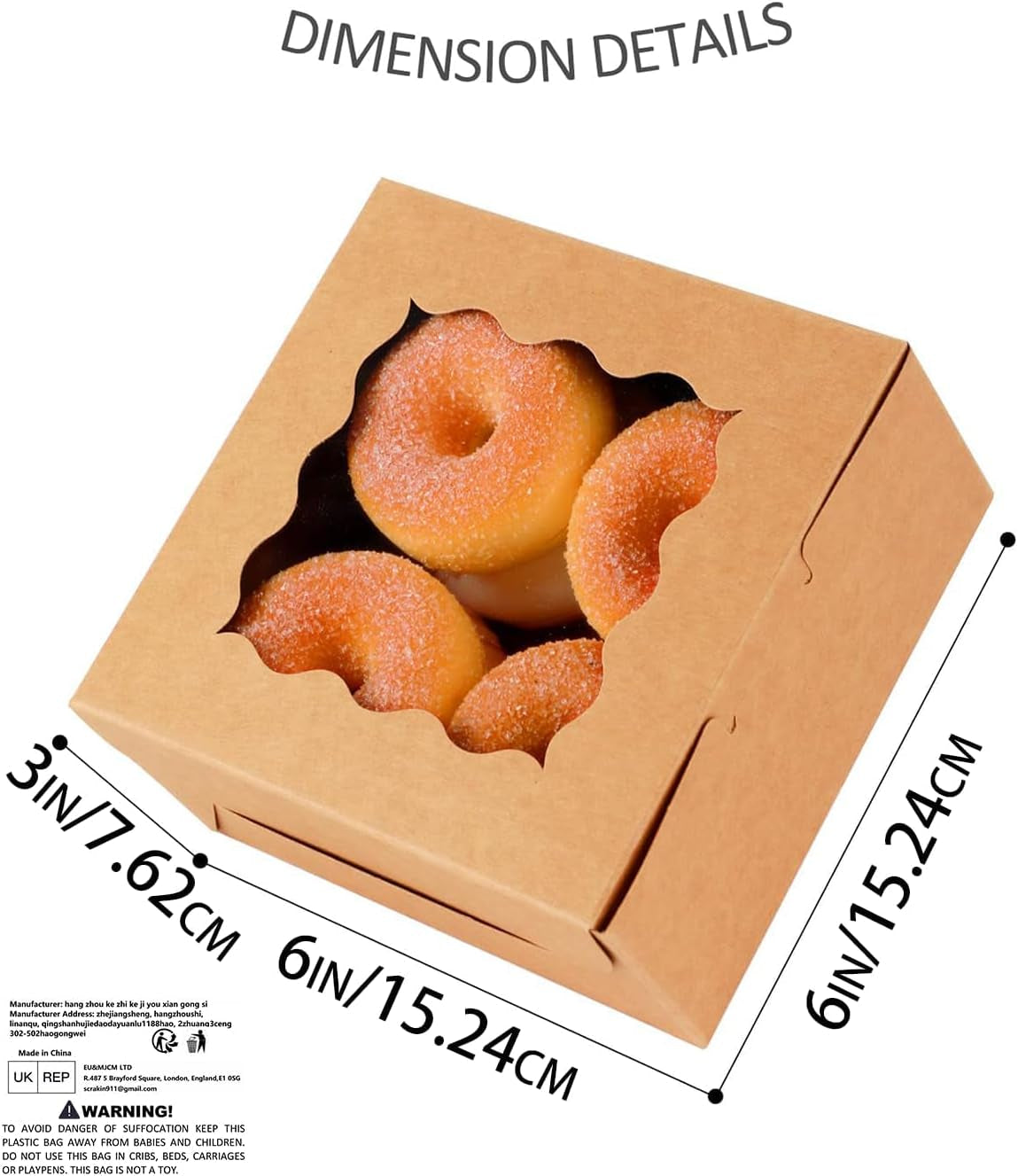 Brown Bakery Box with Window 15Pcs 15.2X15.2X7.6Cm Brown Cookie Boxes Pastry Box for Wedding Favor Birthday ＆ Party(6X6X3Inch)