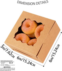 Brown Bakery Box with Window 15Pcs 15.2X15.2X7.6Cm Brown Cookie Boxes Pastry Box for Wedding Favor Birthday ＆ Party(6X6X3Inch)