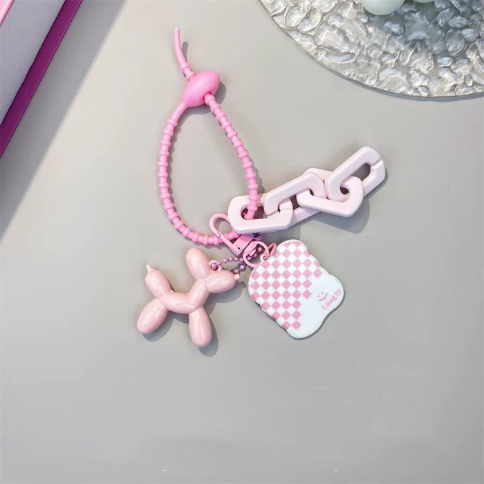 Plum Red Chain Balloon Dog Card Holder Keyring Women Featuring Spicy Girl Heart-Shaped Pink Bow Design Unique Trendy Bag