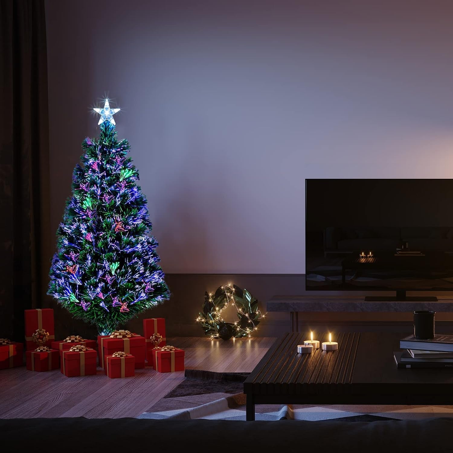 6Ft Fibre Optic Christmas Tree Indoor Xmas Decoration, Green