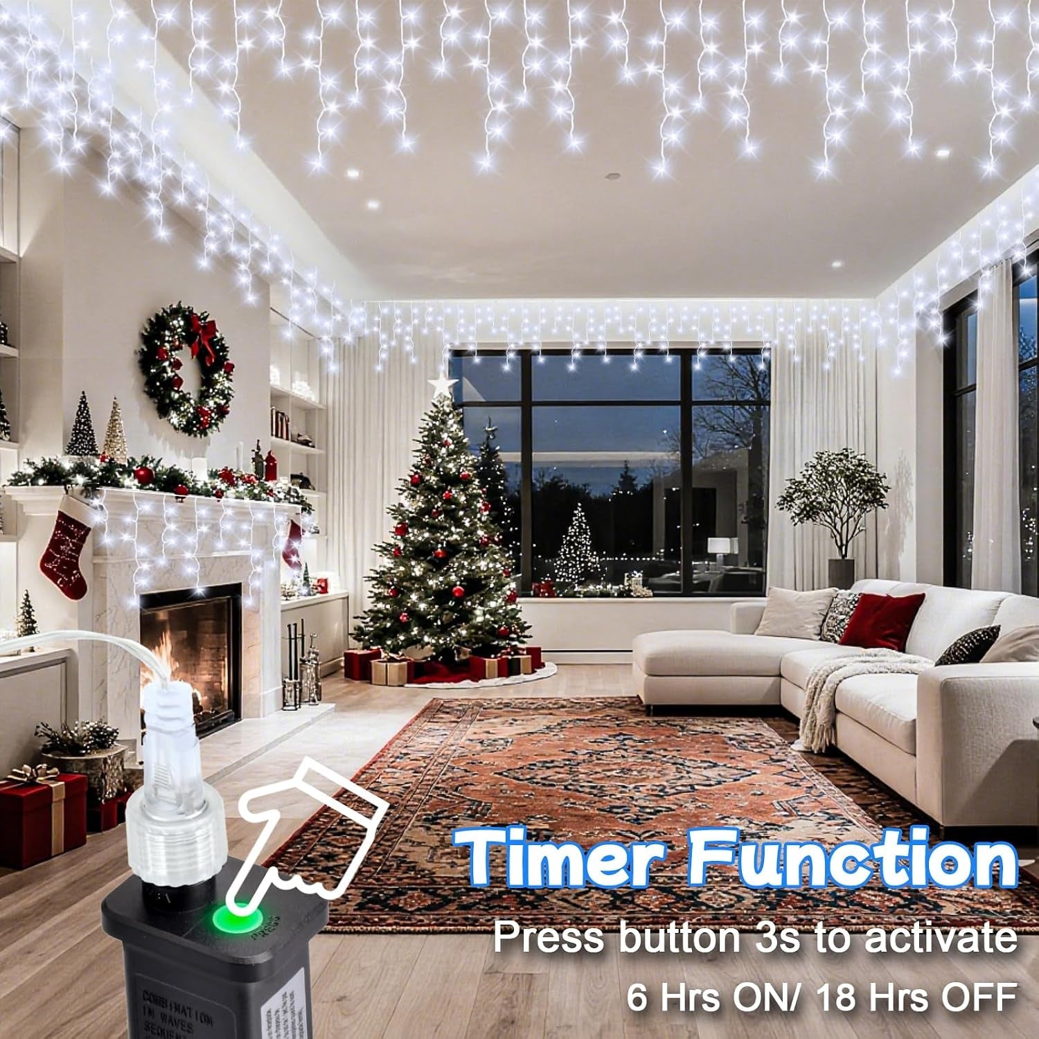 Icicle Lights Outdoor, 15M 360Leds Icicle Christmas Lights Mains Powered with Timer & Waterproof &Memory Hanging Fairy Light for outside House Gutter Roof Wall Xmas Decorations-Cool White