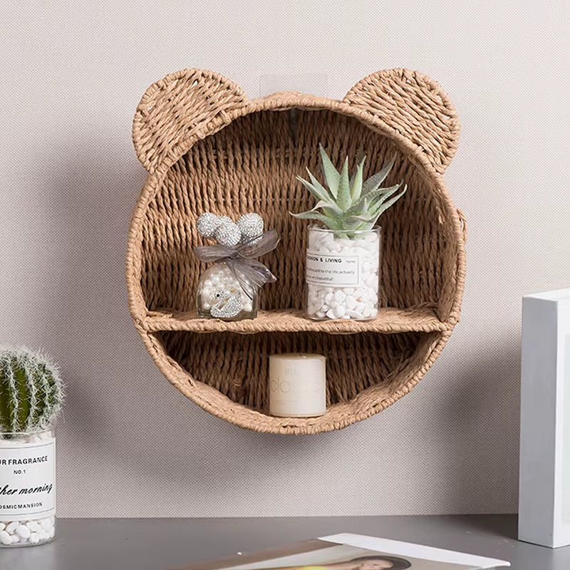 Imitation Rattan Food Grade Plastic Fruit Basket Storage Basket Wall Mounted Storage Rack Straw Woven Handmade Storage Basket