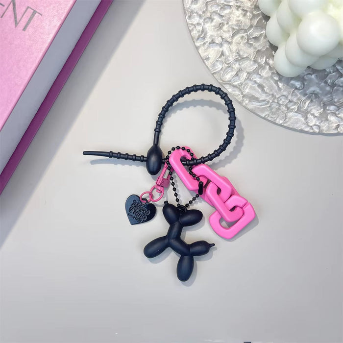 Plum Red Chain Balloon Dog Card Holder Keyring Women Featuring Spicy Girl Heart-Shaped Pink Bow Design Unique Trendy Bag