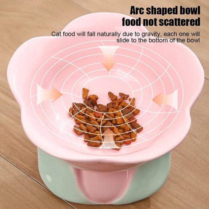 Cat Flower Bowl Raised Ceramic Pet Drinking Eating Feeders Small Dogs Elevated Non-slip