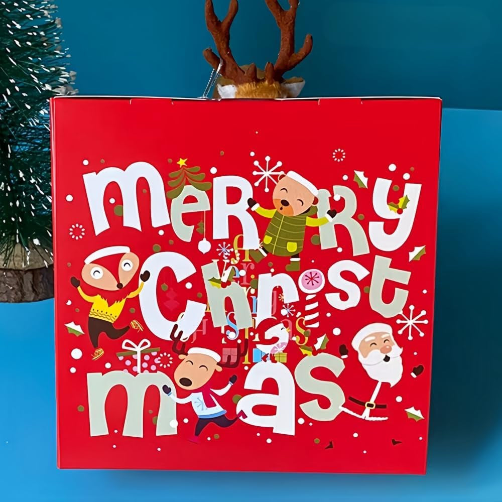 10 Packs 14X14X5Cm Red Merry Christmas Boxes with Lids, Gift Boxes, Xmas Party Favor Treats, Bakery, Gift Packaging