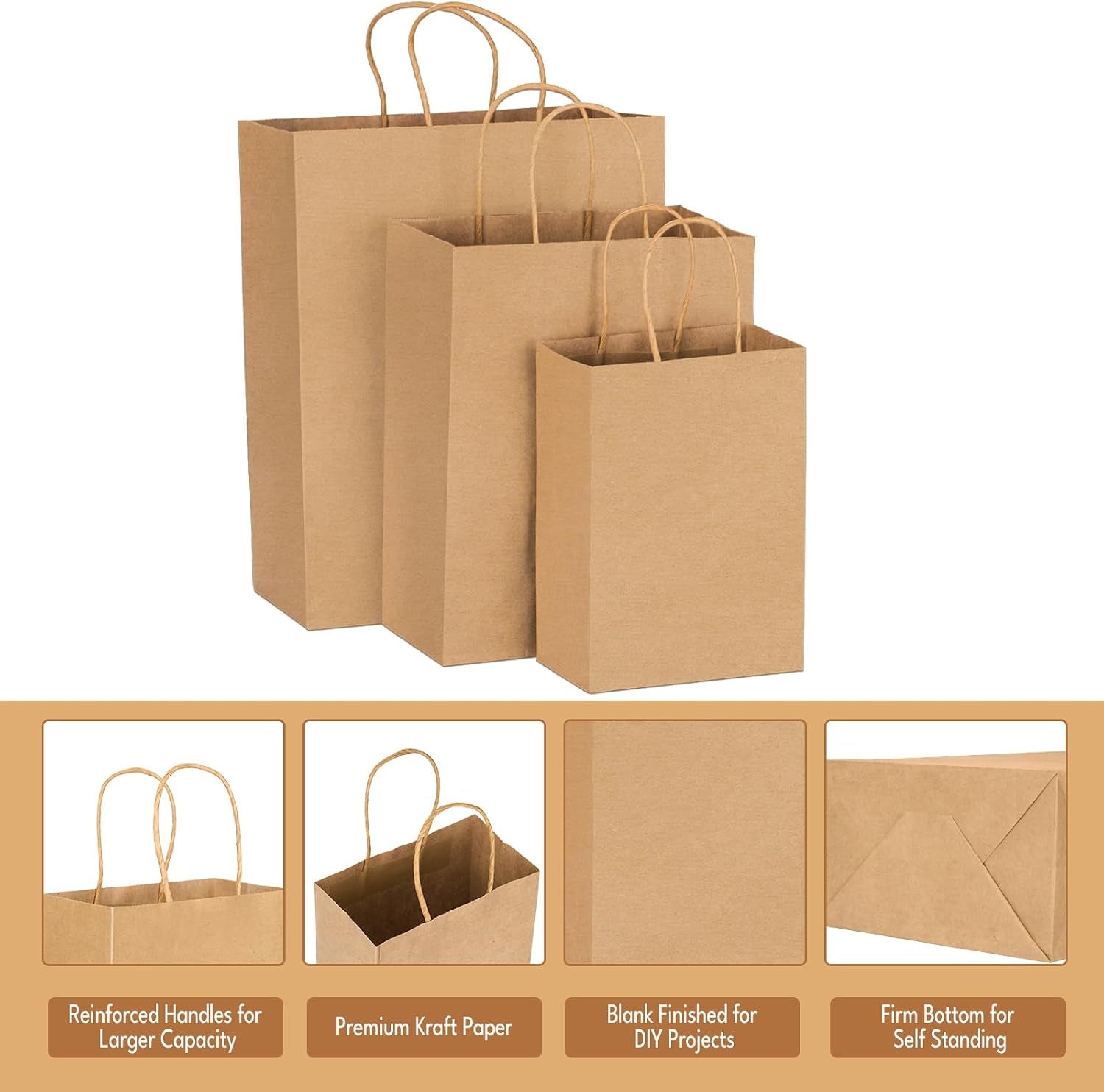 45Pcs Brown Kraft Paper Bags with Handles - Mixed Size Gift Bags for Business, Shopping, Retail, Party, Favor, Merchandise (Brown)
