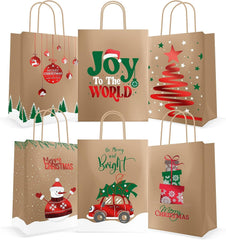 Easykart 24 Christmas Kraft Gift Bags with Red Foiling - Holiday, Xmas, Party Favors (9 X 7.3 X 3.3)