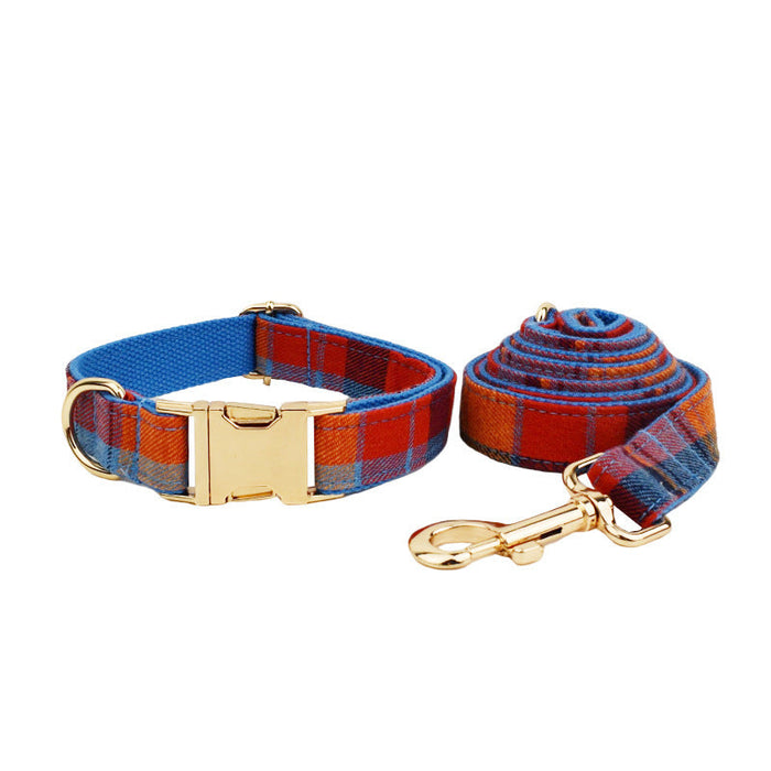 Blue Background Velvet Plaid Dog Collar Hand Holding Rope Pet Collar Bandana