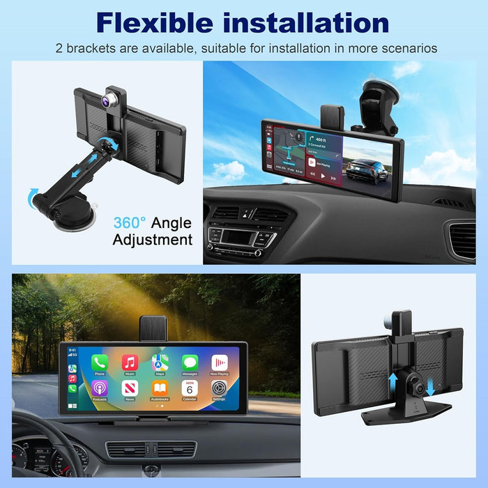 Portable Car Stereo,For Wireless Apple Carplay & Android Auto,10.26 Inch 1080P HD Touch Screen Radio with BT 5.0, Mirror Link Support Truck RV Dash Mount (10.26 Inch+Dual - Camera)