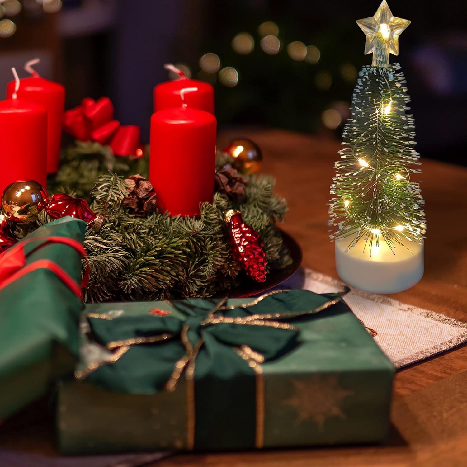 3 Pcs Tabletop Christmas Tree with Lights Mini Artificial Xmas Tree with LED String Lights Christmas Party Decoration Miniature Table Ornaments Home Office Tabletop Decor Mini Desk Top Christmas Tree