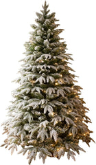 7Ft/2.1M Pre-Lit Artificial Christmas Tree Lapland Fir - 320 LED Warm White Lights, Snow Flocked 1205 PE/PVC Tips, Snowy Bushy Hinged Branches, Metal Stand for Xmas Home Decorations