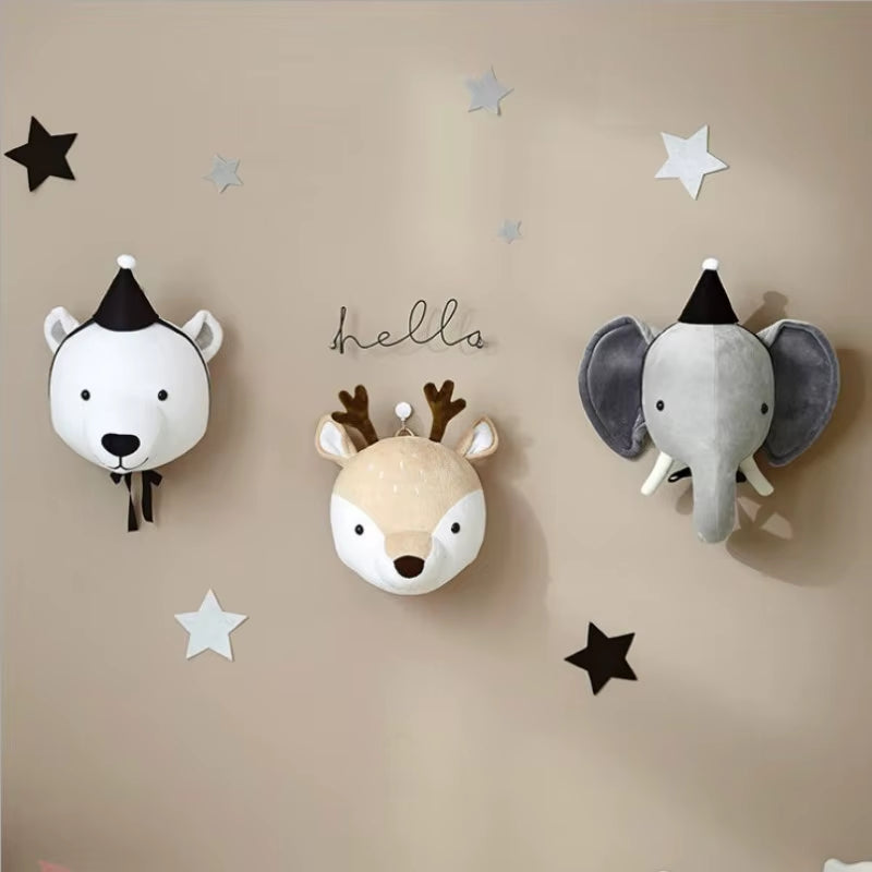 Wall Decoration Animal Head Soft Wall Hanging Ins Nordic Style Children'S Room Creative Decoration Hanging Elephant