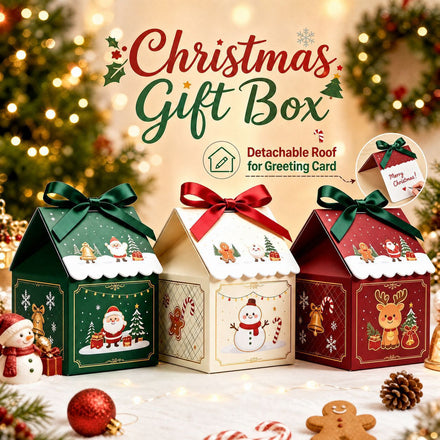 Christmas House-shaped Gift Box With Ribbon For Favors And Presents