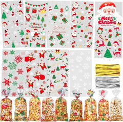 120 Pcs Christmas Cellophane Bags, Clear Treat Bags with Twist Ties