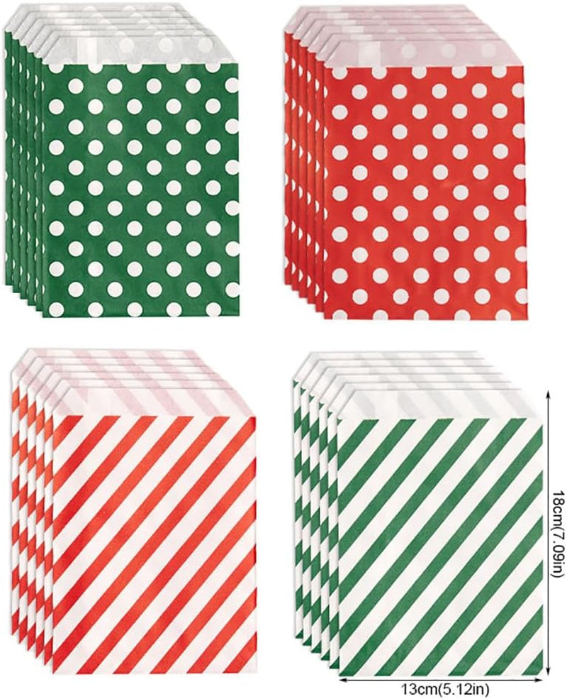 96 Pcs Small Christmas Paper Treat Bags Candy Buffet Bags Flat Cookie Bags Sleeves for Packaging Doughnut Bags for Holiday Party Favor Bags