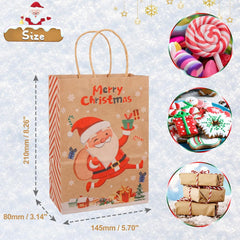 Christmas Kraft Paper Bags,  12 Pieces Xmas SMALL Assorted Paper Goodie Bags Bulk with Handle for Christmas Party Favor Supplies 145X210X80 Mm (Brown)