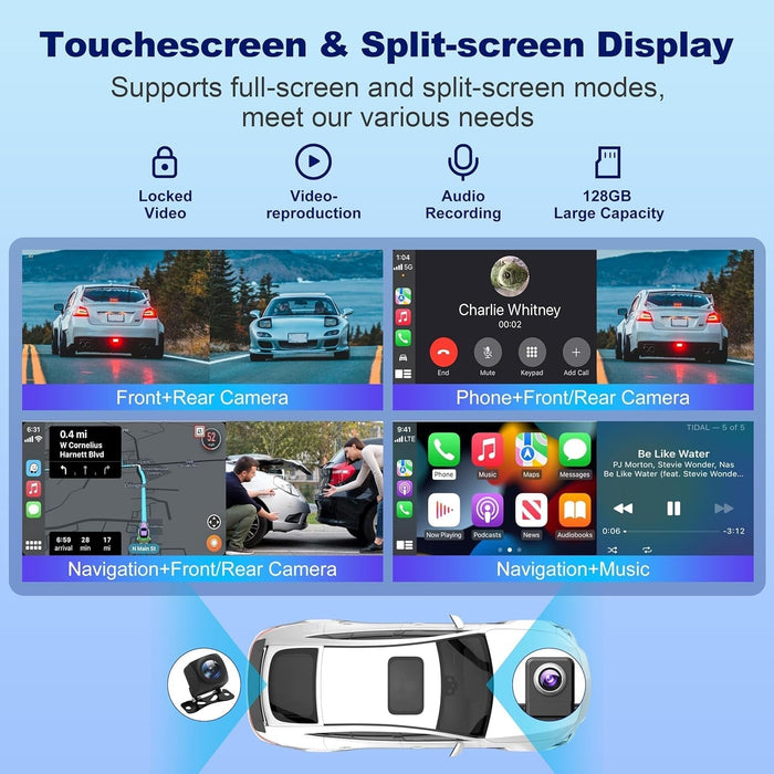 Portable Car Stereo,For Wireless Apple Carplay & Android Auto,10.26 Inch 1080P HD Touch Screen Radio with BT 5.0, Mirror Link Support Truck RV Dash Mount (10.26 Inch+Dual - Camera)