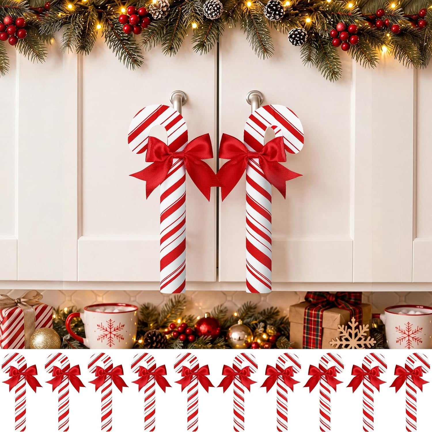 10 Pcs Christmas Candy Cane Cabinet Handle Covers Peppermint Stick