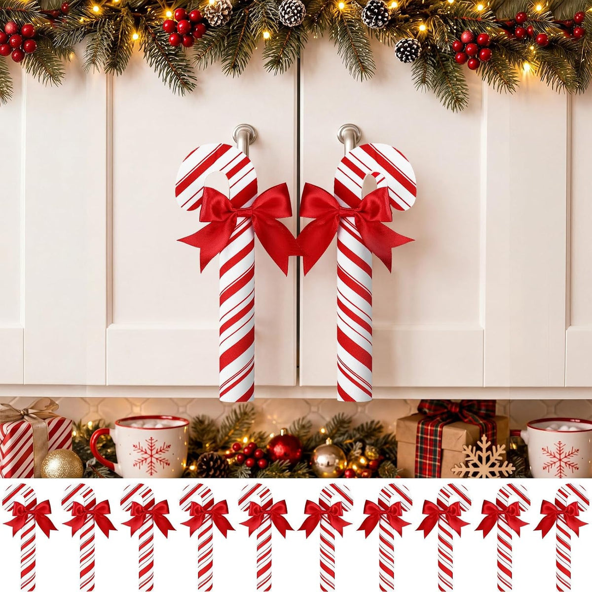 10 Pcs Christmas Candy Cane Cabinet Handle Covers Peppermint Stick