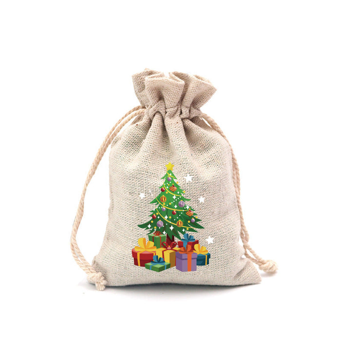 Christmas Cotton Drawstring Colorful Cartoon Gift Bag