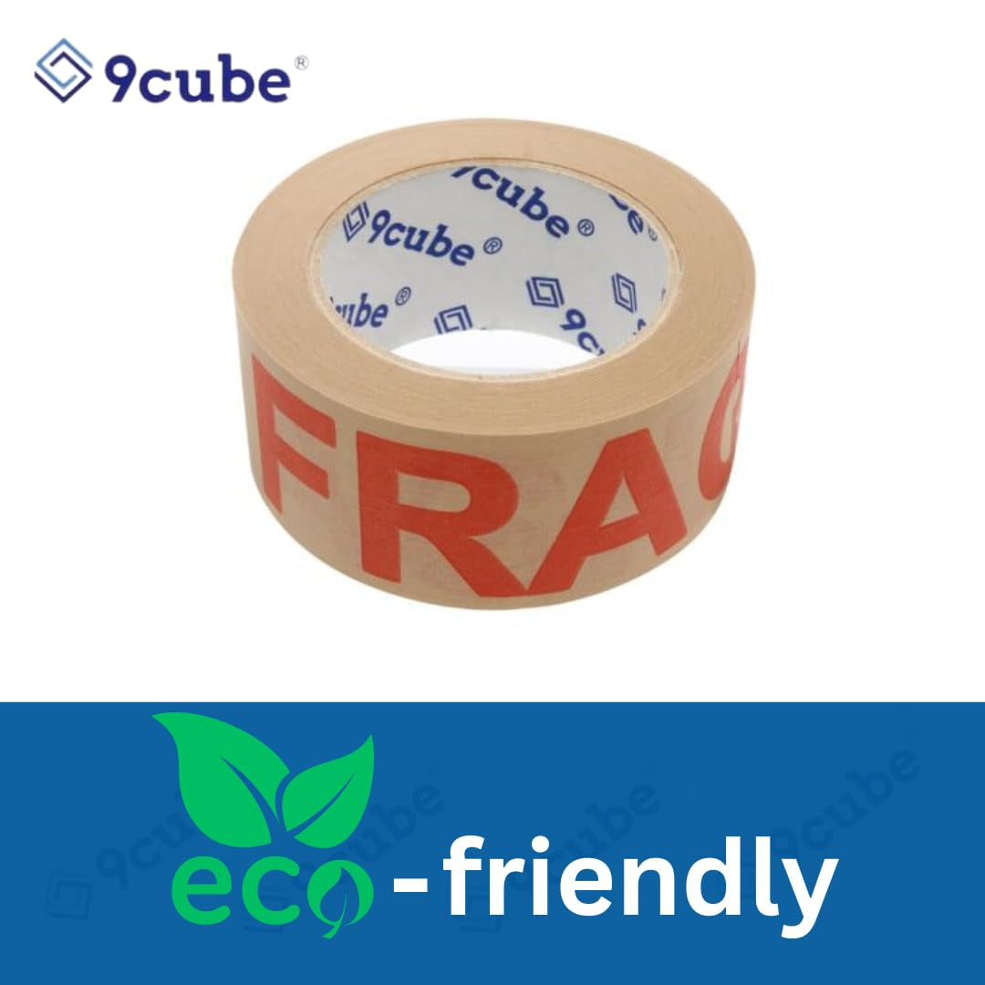 6 Strong Paper Packaging Tape, Eco-Friendly Recyclable Fragile Printed Kraft, Brown 50Mmx50Mm, Strong Heavy-Duty Secure Adhesive Sticky, for Packing Parcels Moving House Large Boxes