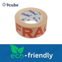 6 Strong Paper Packaging Tape, Eco-Friendly Recyclable Fragile Printed Kraft, Brown 50Mmx50Mm, Strong Heavy-Duty Secure Adhesive Sticky, for Packing Parcels Moving House Large Boxes
