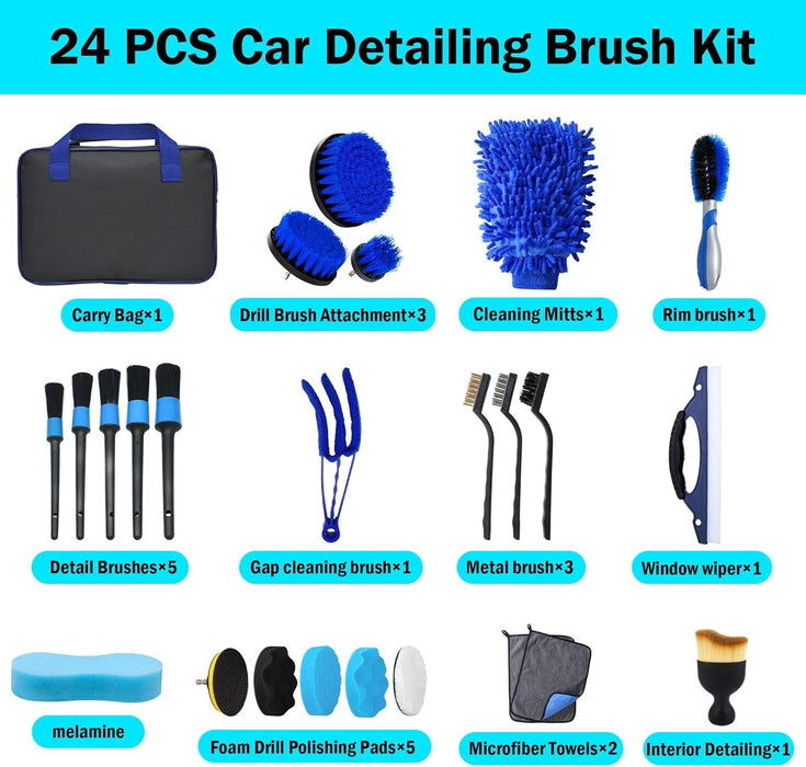 Car Cleaning Kit 24Pcs,Car Detaling Kit,Professional Car Detailing Brush,Car Cleaning Products for Dirty Rim Washing, Interior, Exterior, Leather, Dashboard, Vents
