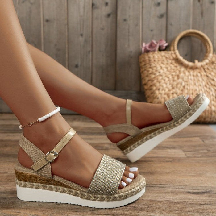 Women's Hemp Rope Wedge Sandals Plus Size Buckle