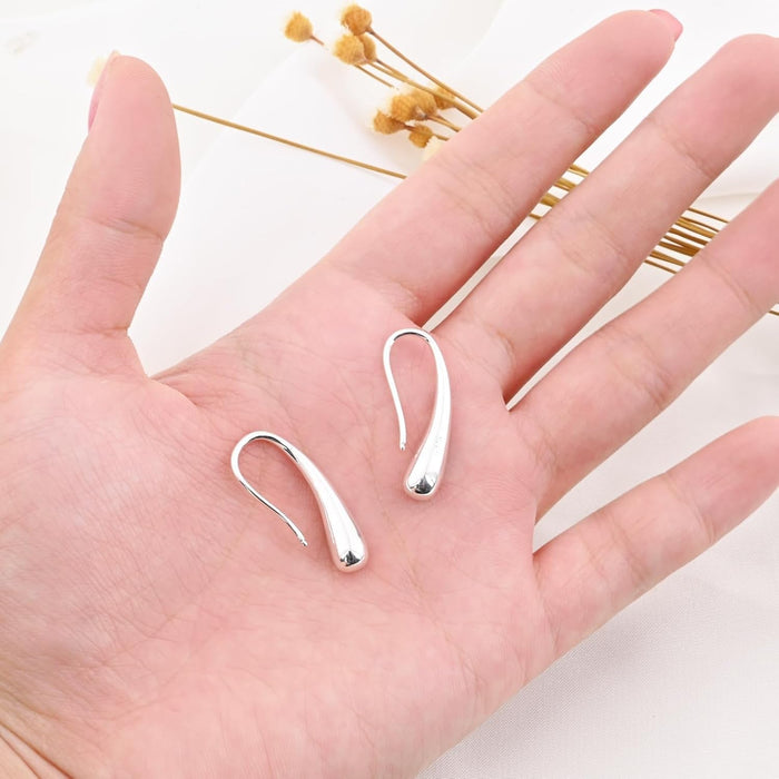Silver Teardrop Pull through Earrings 925 Sterling Silver Earrings Drop Dangle Earrings Handmade Threader Earrings for Women