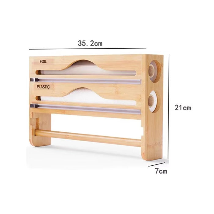 Bamboo Compartment Cling Film Tin Foil Cutter Box with Kitchen Paper Wall Mounted Paper Towel Kitchen Organizer Accessories