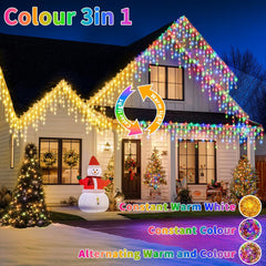 3 In1 Icicle Outdoor Christmas Lights, 20+5M/82Ft 660 LED Outdoor Fairy Light Plug In, Waterproof String Lights with 8 Modes and Dimmable for Porch, Deck, Garden, Backyard, Balcony Decorations