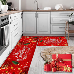 Christmas Rug Set Christmas Indoor Floor Red Rug, Xmas Door Mat Runner Rug Mat for Kitchen Home Decor Washable Runner. (Style B, 43X150+43X75Cm)
