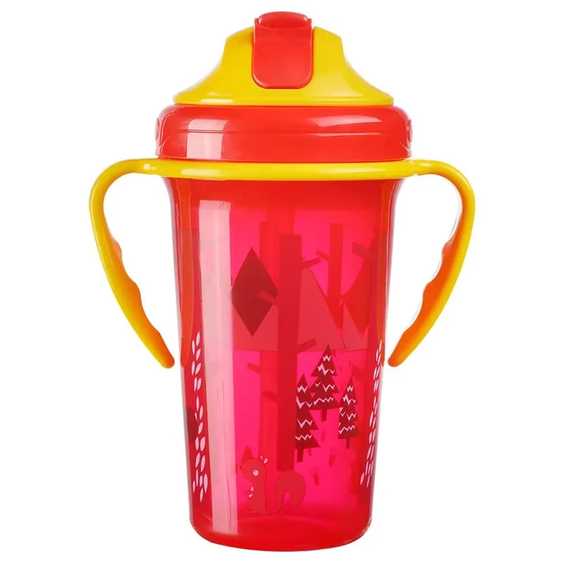 Cute Baby Feeding Cup with Straw BPA Free Portable Feeding Bottle Leak Proof with Handle Kids Training Baby Sippy Copos