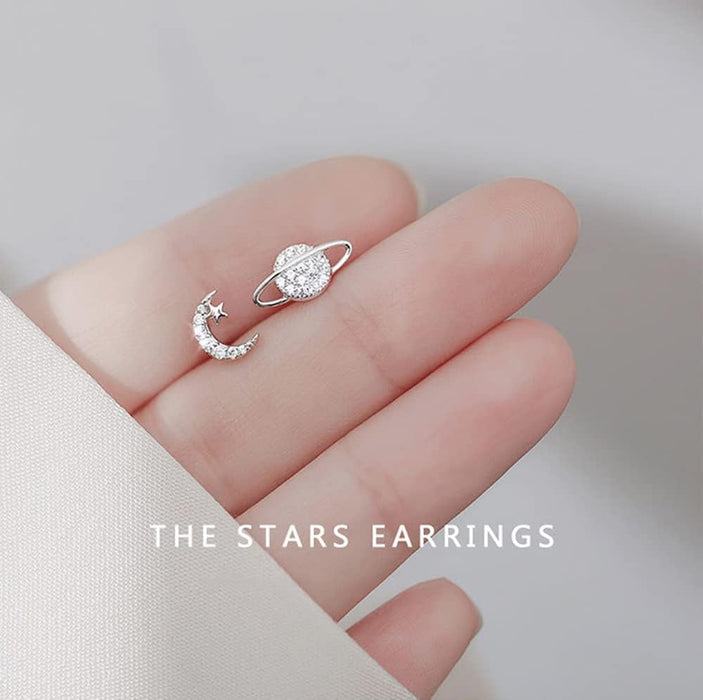 20G CZ Asymmetric Star Moon Planet Small Cartilage Stud Earrings for Women Teen Girls Sterling Silver White Gold Plated Hypoallergenic Piercing Post Jewelry Gifts Birthday Bff Daughter Sister Xmas