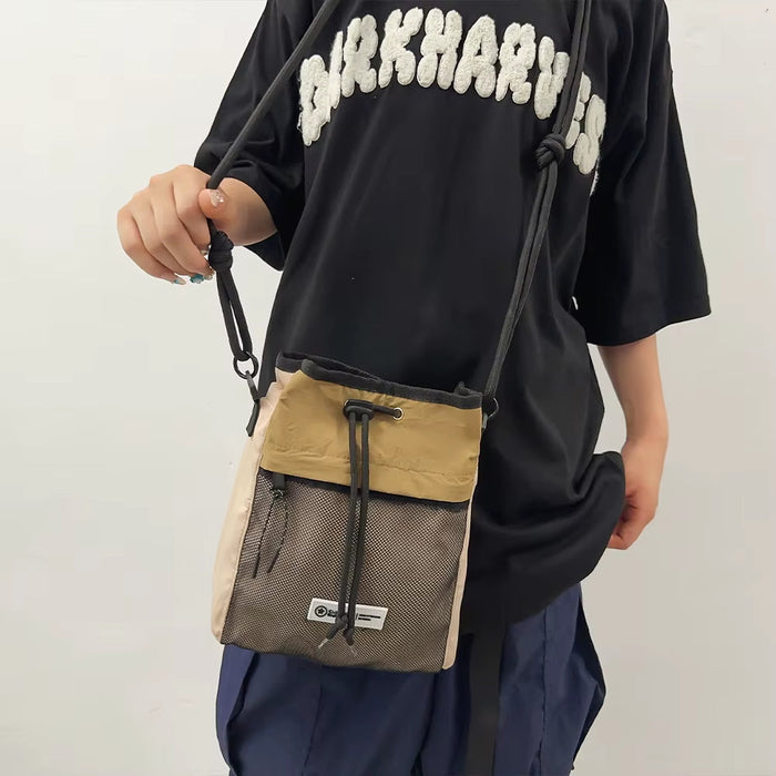 Workwear Style Shoulder Mobile Phone Bag Outdoor Sports Women'S Crossbody Bag Versatile Casual Drawstring Drawstring Contrasting Color Lightweight Bucket Bag