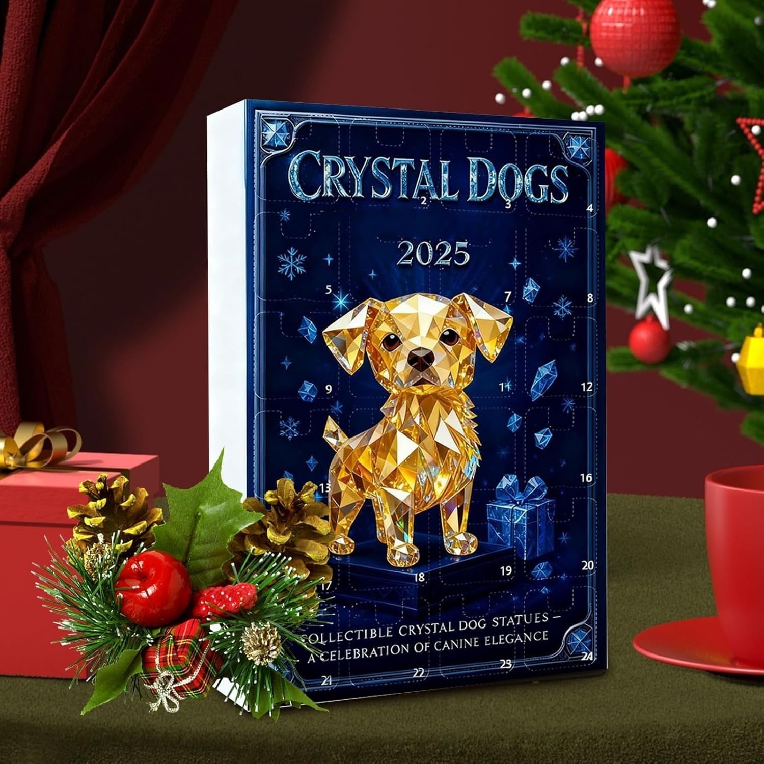 Crystal Dog Advent - Christmas Calendar 2025, 2D Acrylic Decor, 24 Days Dog, Lov