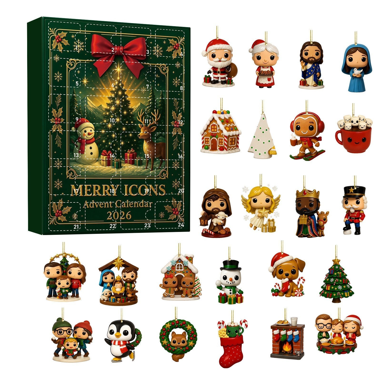 24 Day Christmas Advent Calendar Blind Box Acrylic Ornaments Xmas Gift