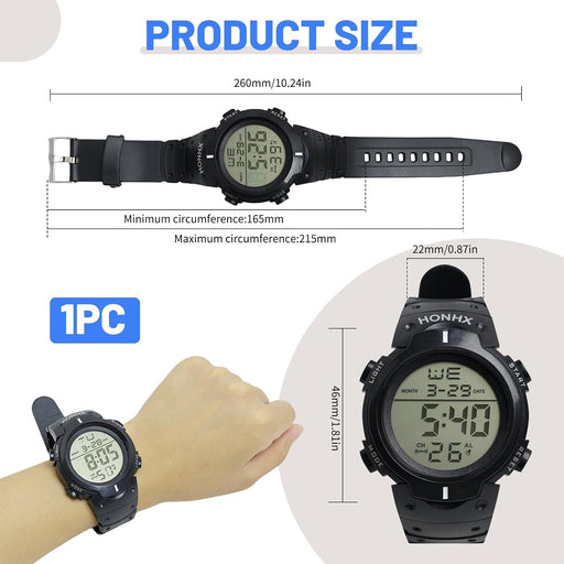 Mens Digital Watches with LED Backlight Alarm Date Week Stopwatch Military Wrist Watch for Men Black Digital Referee Watch Soccer Game Timer Match Sport Watch Birthday Gift for Boys Teens