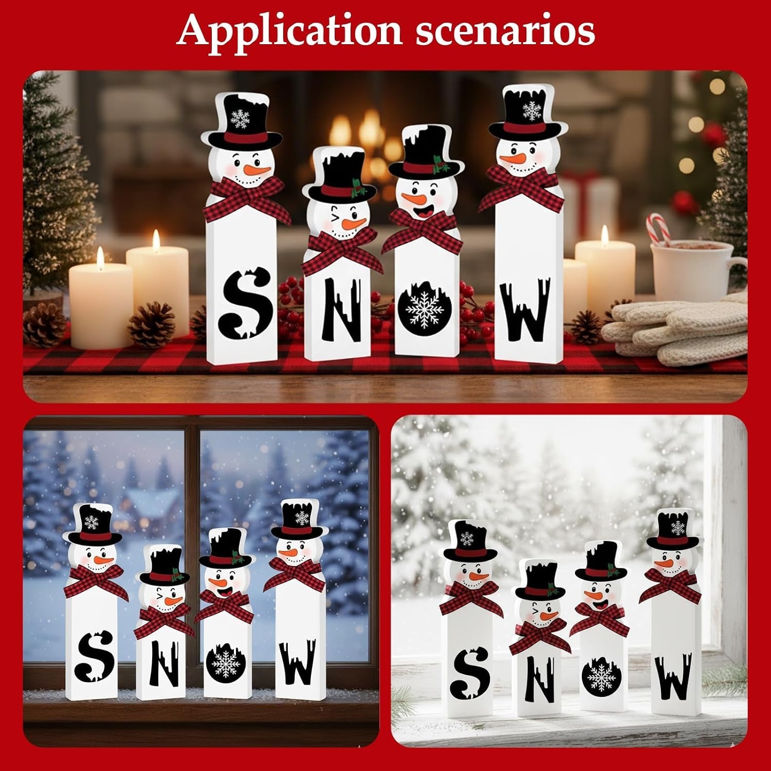 Christmas Decorations, Set of 4 Snowman Tabletop Decor, Traditional Indoor Xmas Decorations, 15 Cm Festive Holiday Centerpiece for Home and Kitchen
