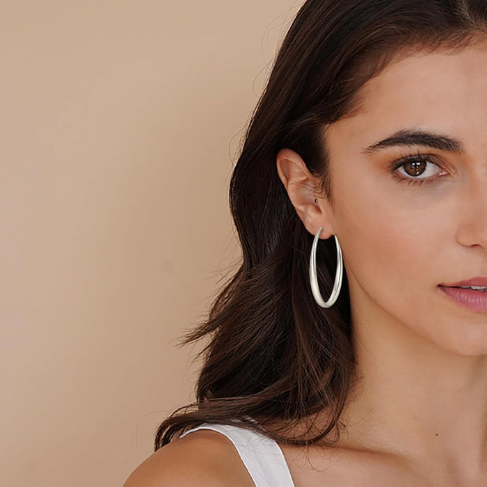 Silver Hoops Earrings for Women Hypoallergenic Large Sterling Silver Hoop Earrings Big 925 Silver Hoop Earrings 5Mm Width Lightweight Silver Earrings for Women Girls 30/50/70Mm