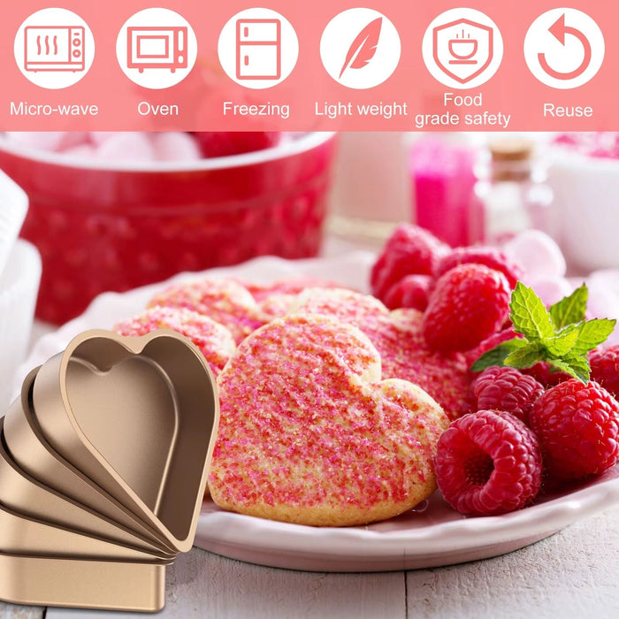 5Pcs Mini Cake Mould Heart Shaped Cake Pan Non-Stick Pudding Cake Cup Reusable Mousse Pastry Baking Mold for Kitchen Bakeware