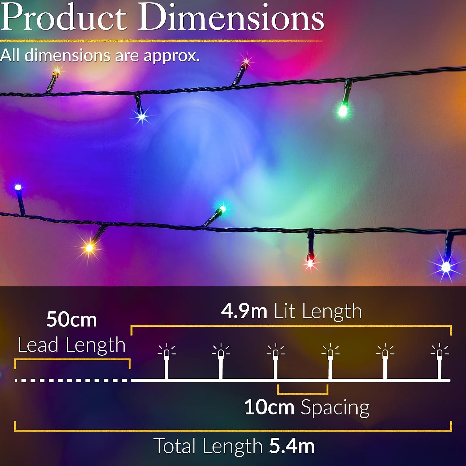 Christmas Fairy Lights, Battery Operated, 50 Leds, Multi-Coloured