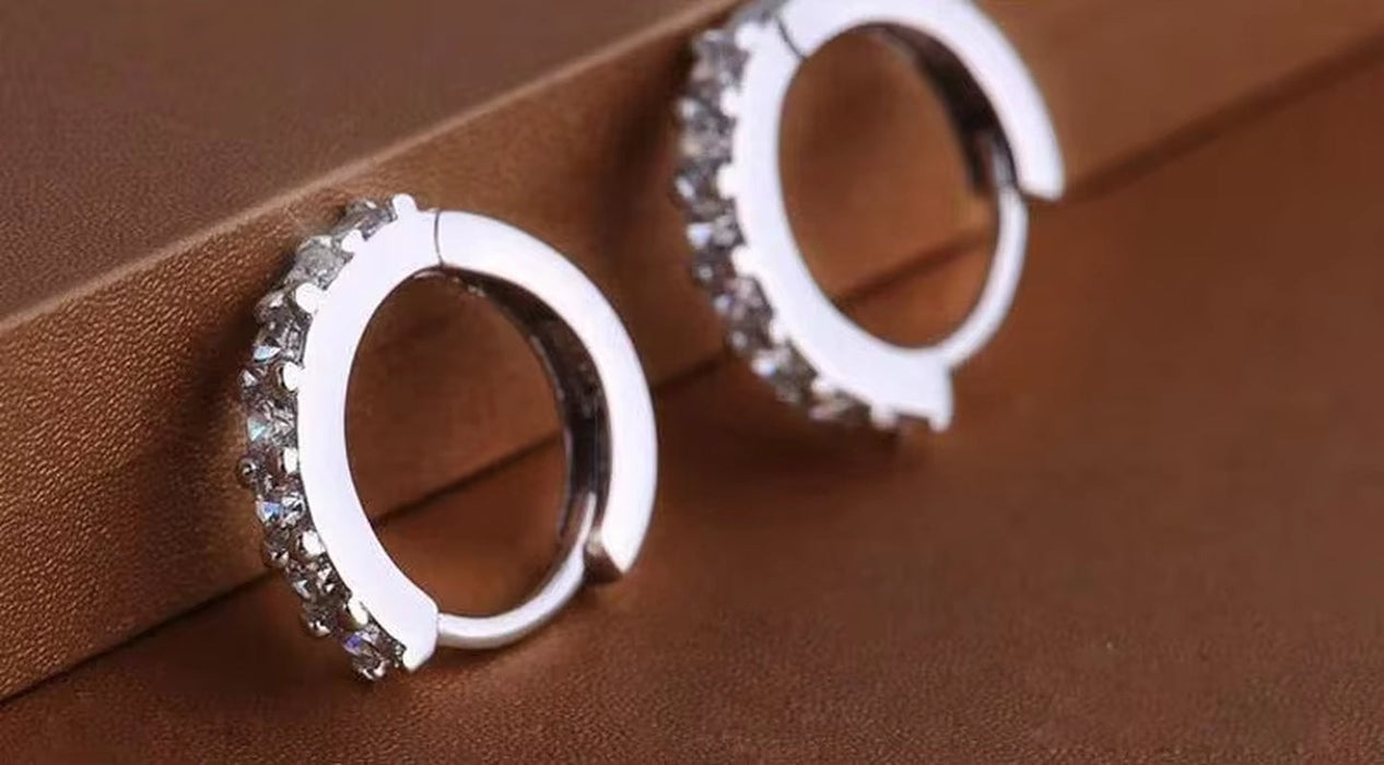 High-Quality 925 Sterling Silver Earrings Luxury 10Mm Circle Zircon Hoop Earring for Grils Woman Wedding Party Jewelry Gifts