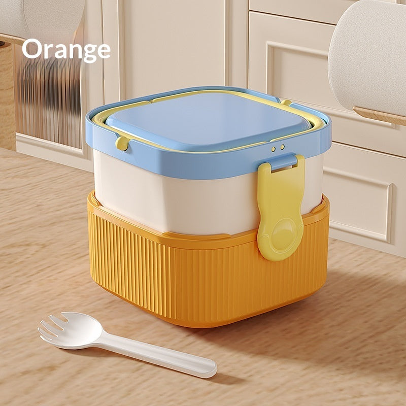 Childrens Portable Double-Layer Lunch Box With Handles For Picnics And Camping