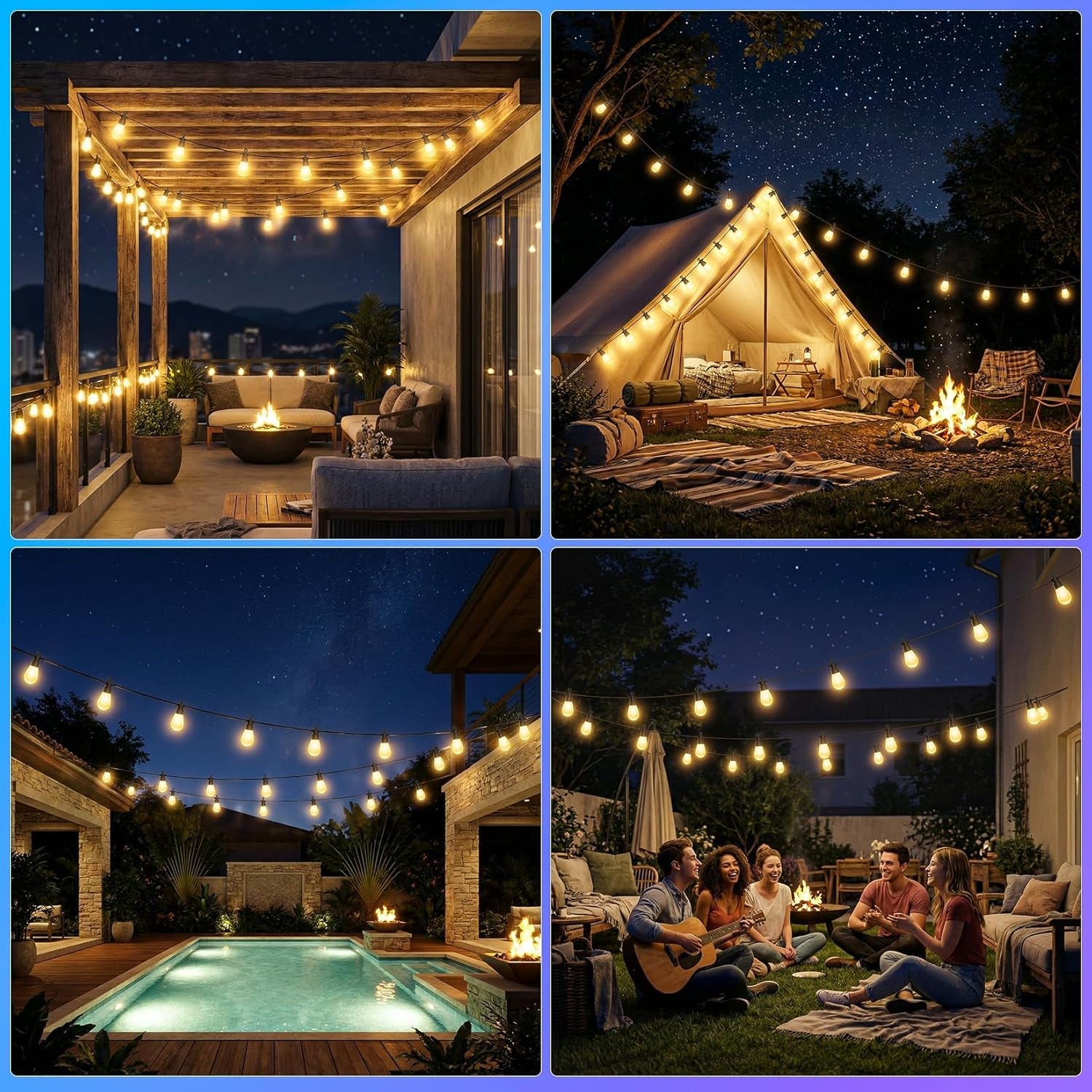 Festoon Lights Outdoor Mains Powered - 69FT/21.1M RGB Garden String Light