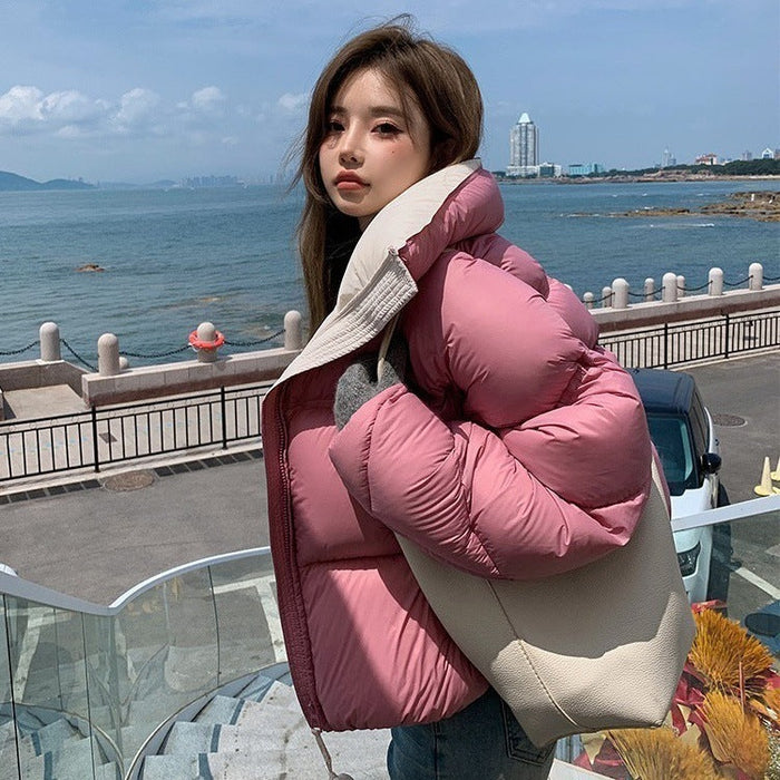 Women's High Collar Warm Cotton-padded Coat With Contrast Color Design