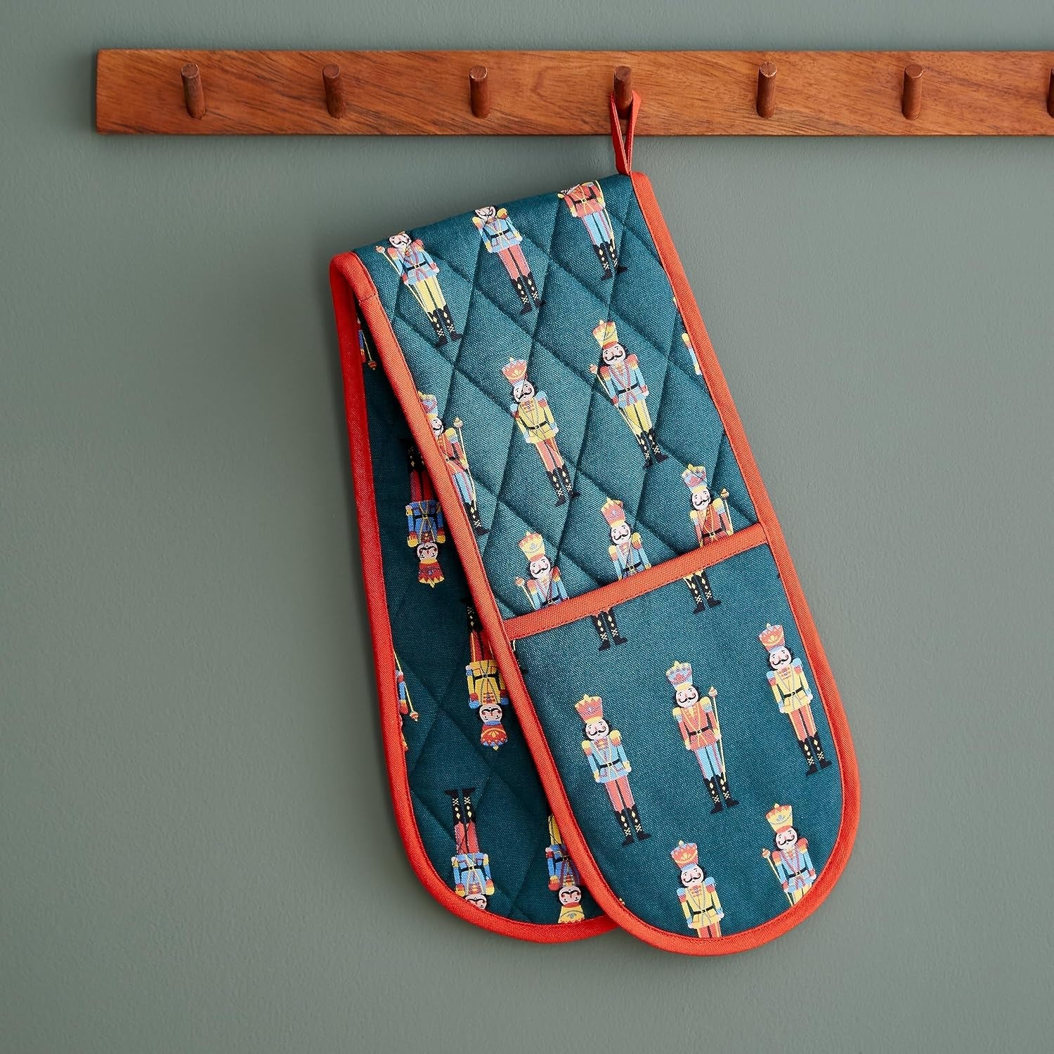 Kitchen Christmas Nutcracker Cotton Double Oven Glove Green